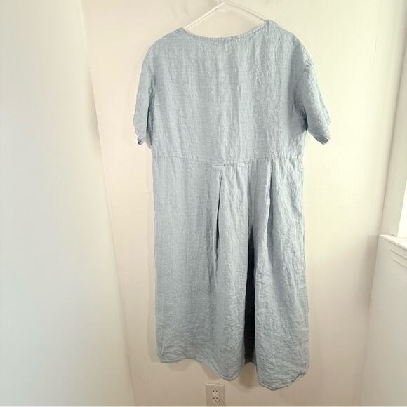 Lin Nature 100% Linen Light Blue Short Sleeve Lightweight Dress 42 Medium Large - Picture 9 of 14